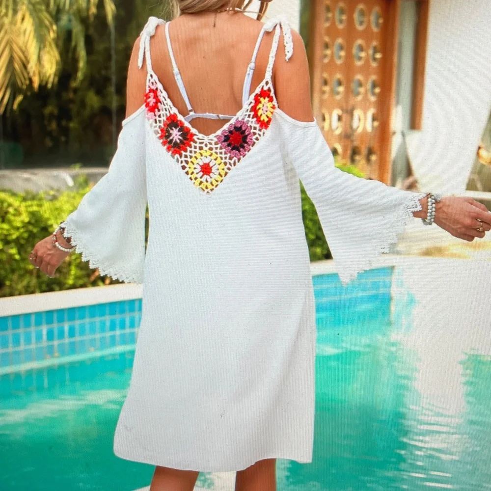 Floral Crochet White Swim Coverup - Picture 4 of 4